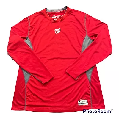 Nike Pro Combat Washington Nationals Red Fitted Dri Fit Baseball Shirt Mens 2XL • $34.99