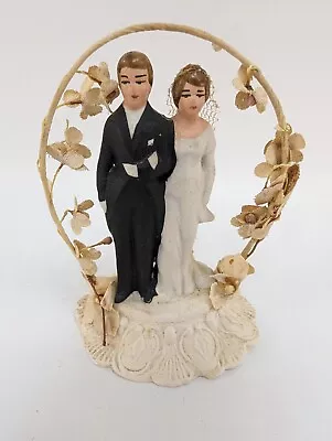 Vintage Wedding Cake Topper Bride Groom 4.75 H Chalkware 1950s • $44