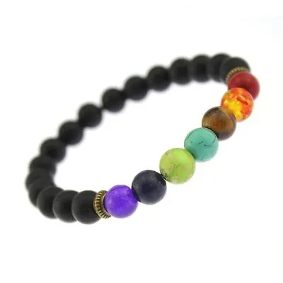 Black Chakra Bead Bracelet Boho Bohemian Jewellery Gift For Him GIFT BAG A322 • £4.95