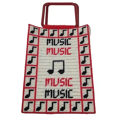 Vintage Handmade MUSIC Tote Bag Plastic Canvas Retro Needlepoint • $37.97