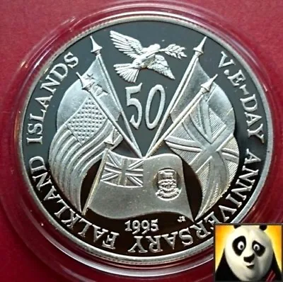 1995 FALKLAND ISLANDS 50p Fifty Pence Dove VE DAY Silver Proof Crown Size Coin  • £49.95