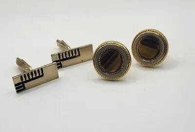 Vintage Round Gold Cats Eye & Rectangular Mod Gentry Cufflinks Lot Of Two Pairs • $12