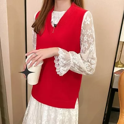 Lady Knit Waistcoat Japanese Girl Tank V-neck Sleeveless Pullover Sweater Vest • $17.09