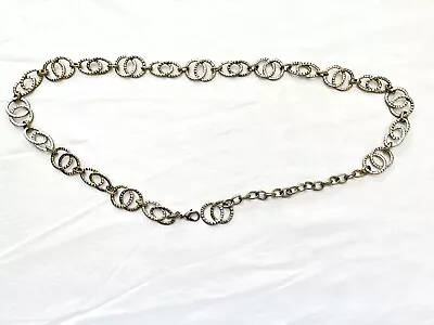 Vintage Metal Chain Belt Silver Circles Links M L  Adjustable 41” Mod • $18