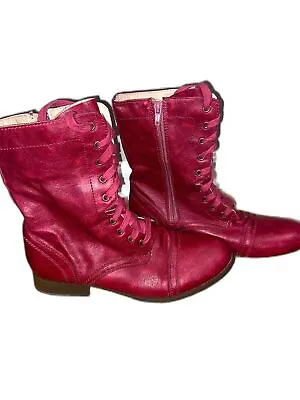 Candies Combat Boots In Berry • $17
