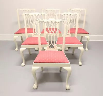 Vintage Chippendale Ball In Claw Cream Painted Dining Side Chairs - Set Of 6 • $895