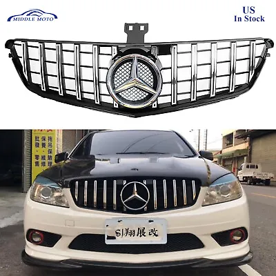 GT Sty Chrome Front Grille Grill W/LED Emblem For Benz W204 C250 C300 C350 08-13 • $94.89