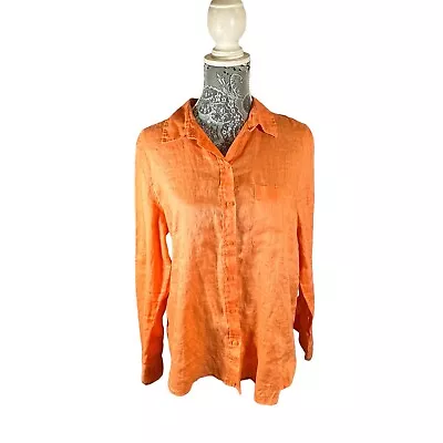 H&M 100% Linen Shirt Womens Peach Button Up Summer Casual Ladies Womens Medium • $12.87