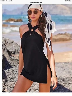 Boston Proper Black Magicsuit Square Cut Hardware Swimsuit Dress Size 8 Nwt • $75