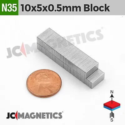 10mm X 5mm X 0.5mm N35 Small Strong Rare Earth Neodymium Thin Magnet Blocks  • $13.75