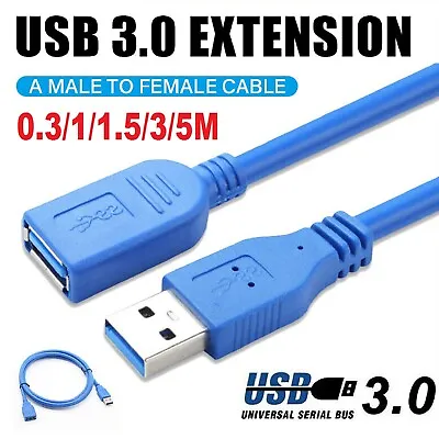 New SuperSpeed USB 3.0 Male Female Data Cable Extension Cord Laptop PC Camera AU • $9.99