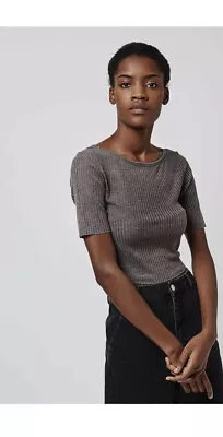 £3.22 • Buy TOPSHOP Gray Grey Ribbed Short Sleeve Crop Top Raw Edge Baby Tee 4 T-shirt