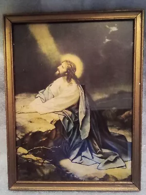 Vintage Picture Print Jesus In Gold Painted Frame • $44.99