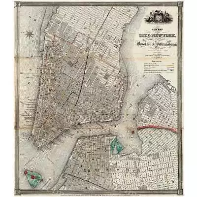 1840 Old Map Of  York City Vintage Manhattan Map Brooklyn Map Historic Map Old • $18.33