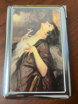 Vintage Smoking Woman Cigarette Case With Built In Lighter Metal Wallet • $19.95