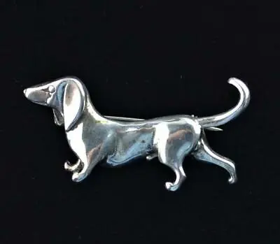 Vintage Jezlaine Dachshund Dog Brooch Pin Sterling Silver Weiner Dog 925-c.1987 • $45