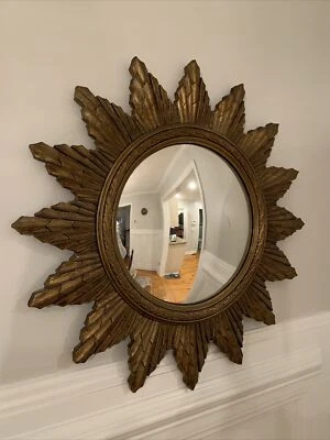 $650 • Buy Vintage Mid Century Gilt Gold Sunburst Starburst Convex Mirror 28”