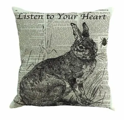 Bunny Rabbit Family Cushion Cover Vintage Linen Drawring Writing  • £5.95