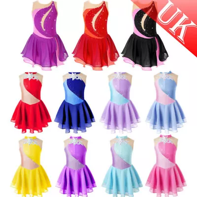 UK Girls Leotard Sequins Floral Sleeveless Ballet Dress Figure Ice Skating Dress • £16.82