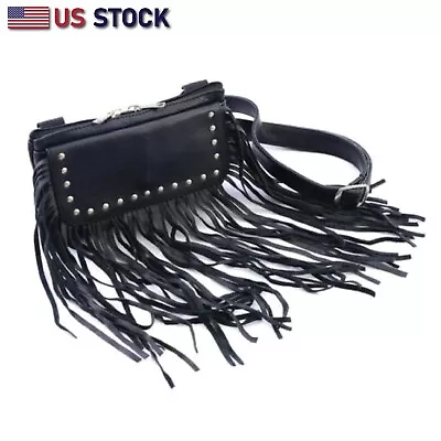 Women Leather Hip Clip Purse Bag Fringe & Stud Waist Bag Fanny Pack Motorcycle • $29