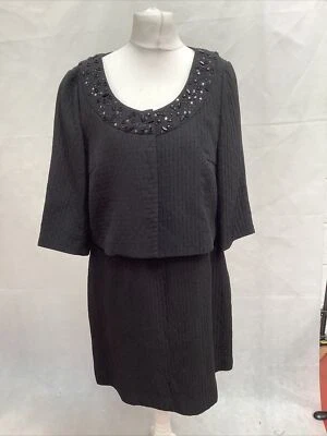 £14.95 • Buy Kaliko Black Shift Sequin Bead Dress & Jacket Size 16 Wedding Races Party