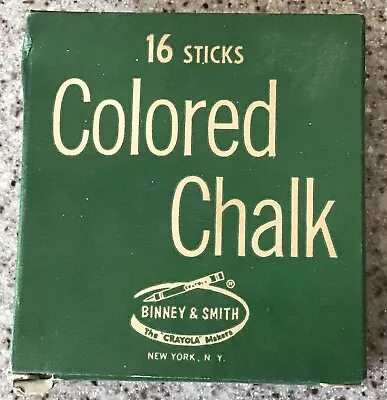 Vintage Binney & Smith Colored Chalk Green Box 16 Sticks - Old School Supplies • $14.95