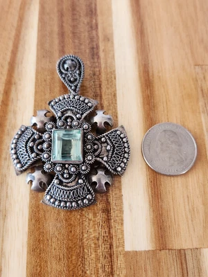 $59.99 • Buy Vintage 980 Sterling Silver JERUSALEM Maltese Crusader Cross Pendant Blue Stone