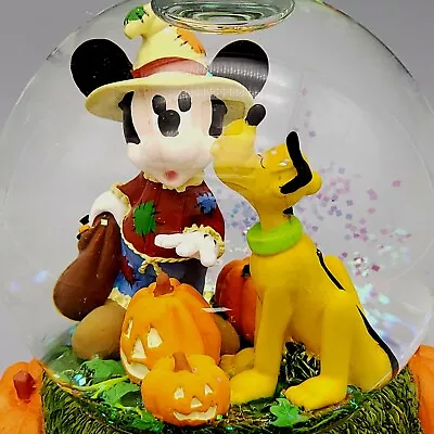 Disney Halloween Globe Mickey Pluto Musical Globe Pumpkin Patch • $83.93