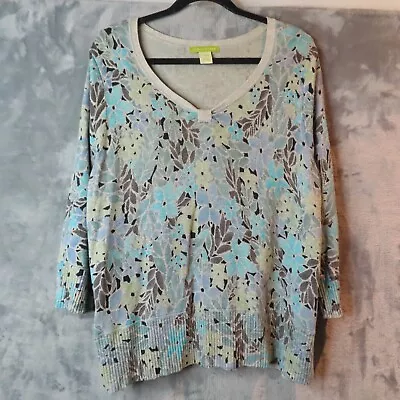 SIGRID OLSEN Sweater Womens 1X Extra Large Blue Gray Floral Silk Rayon Blend Y2K • $21.88