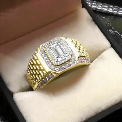 3.Ct White Emerald & Simulate Diamond Men's Wedding Ring In 14k Yellow Gold Over • $86.35