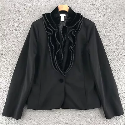 Chicos Blazer Womens 1 US 8 Black Velvet Ruffle Stretch Knit Office Career NWT • $39.99