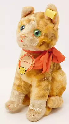 VNTG 1948-49 17cm Steiff #3617 SUSI CAT Orange Stripe Art Silk F Button 3 IDs • $499.99