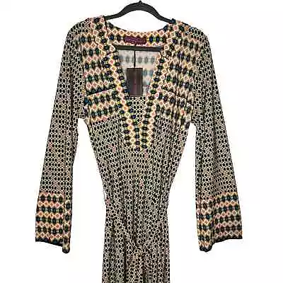 Melissa Masse Made To Measure Maxi Long Sleeve Boho Print Dress Large NWT New • $14.31