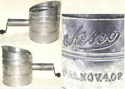 Charming! Estate Antq 1902 Dated TIN Dry Goods Flour SIFTER Works! Crank Handle! • $16