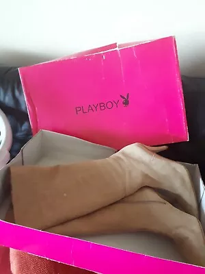 Playboy Suede Camel Long Boots Size UK 5 Original Box Vintage • £25