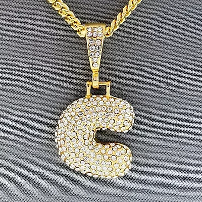 $9.99 • Buy Gold Tone Clear Rhinestones Bubble Initial Alphabet Letter C Pendant Necklace