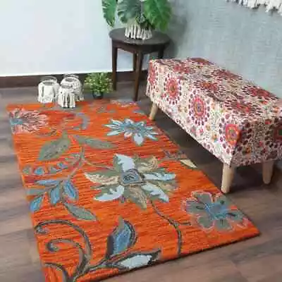 Flower Hand Tufted Wool Area Rug Handmade Rug Custom Size Rug 100% Wool Carpet • $1649