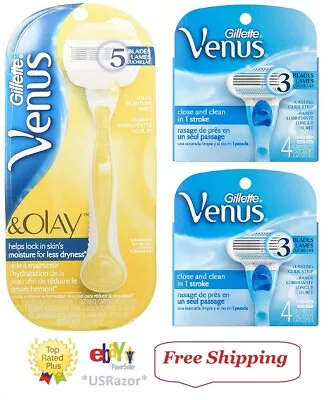 9 Gillette Razor Venus Blades 8 Regular Refills Cartridges 1 Olay Shaver Handle • $22.49