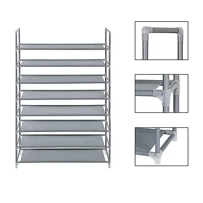 8 Tier Gray Shoe Rack Organizer For Home Closet Storage Space Saving • £6.82