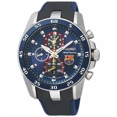 New Seiko SPC089P2 Sportura Barcelona FC Black Silver Blue Wristwatch For Men  • $431