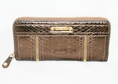 MICHAEL KORS Bronze Snake Embossed Zip Around Clutch Wallet Gold Faux Zip Trim • $62