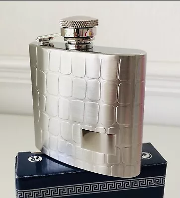 Liquor Flask With Funnel-Crew Cap-New In Box-Croc Design-Stainless Steel 4oz • $6.99