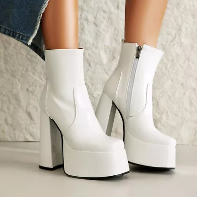 Women's Punk Ankle Boots Round Toe Block High Heel Platform Shoes Gothic Booties • $88.07