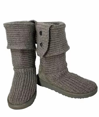 UGG Australia Womens Size 8 Cardy Three Button Knit Wool  Boots-Gray-EUC • $39.95