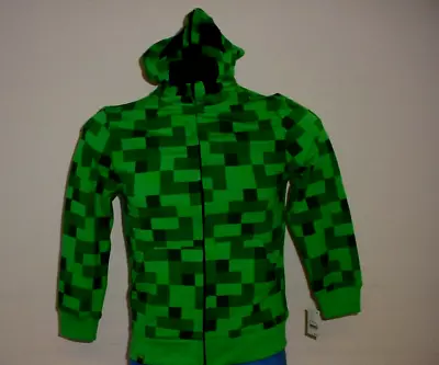 Jinx Minecraft Creeper Face Hooded Cosplay Green Youth Sweatshirt Size Large • $12.95