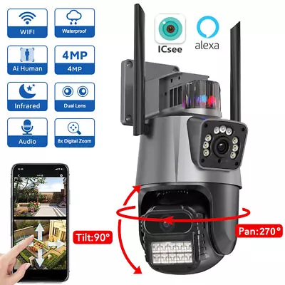 Outdoor Dual Lens HD IP Camera Wireless WIFI CCTV HD PTZ Home Security IR Cam • £39.99