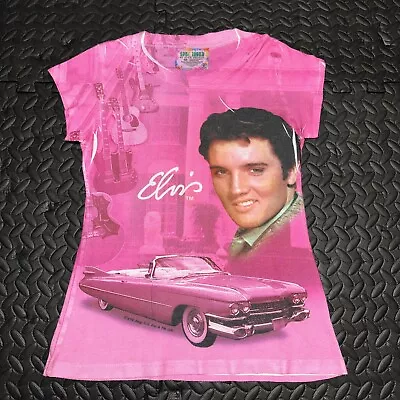 Vintage Y2k Pink Graphic All-over Print Elvis Tee • $20