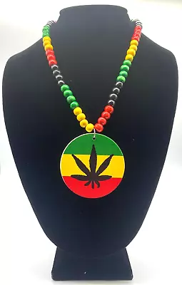 $18 • Buy Wooden Necklace Rasta Colors With Marihuana Leaf Medal Red Green Yellow Black
