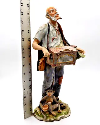 Vtg Rare 14  Tall Capodimonte Porcelain Sculpture Figurine Organ Grinder+Monkey • $175