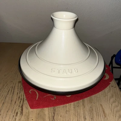 $185 • Buy Staub Moroccan Cooking Tagine Pot Cast Iron Ceramic White Ivory Glazed Used Once